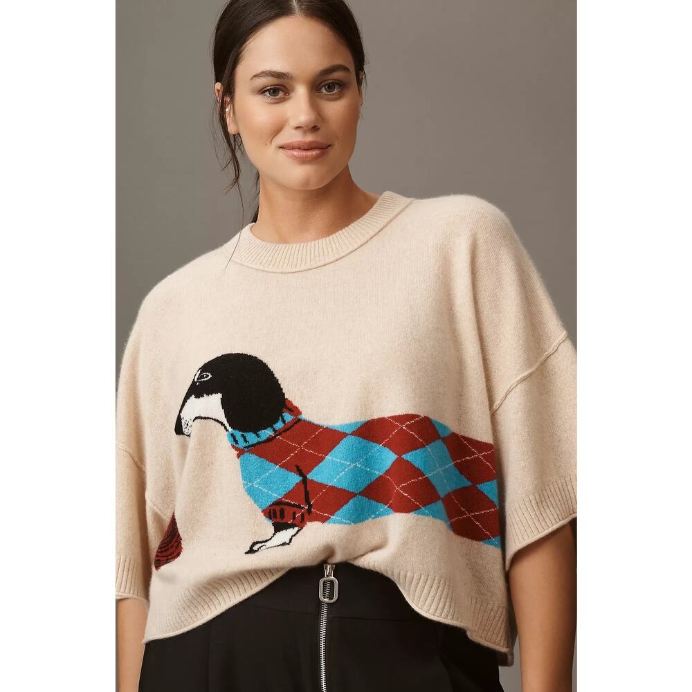 nwt by ANTHROPOLOGIE sz 1X The Goldie Cashmere  crew neck sweater in dachsund